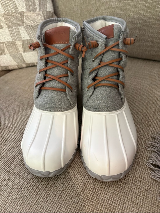 Nautica Shoes - Nautica Gray Felt and White Rubber Duck Boots with Brown Accents